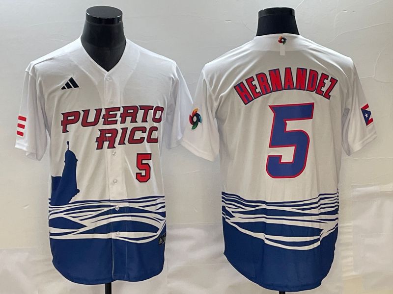 Men 2023 World Cub Puerto Rico #5 Hernandez White Nike MLB Jersey5
